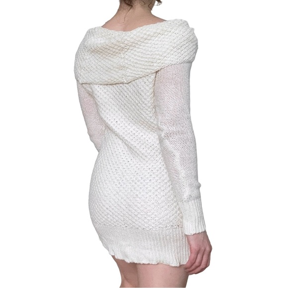 American Eagle cream knit off the shoulder sweater dress winter fall neutral Y2K - Picture 3 of 4